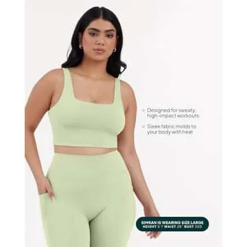 PAVOI ACTIVE Compression Sports Bras for Women | Medium Support Square Neck Longline Workout Bra Removable Pads | HiPerform | Small, Pistachio