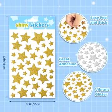 Jactales Glitter Star Puffy Stickers - Gold & Silver Foam Star, Easy Peel & Stick On, Small Stars fo...