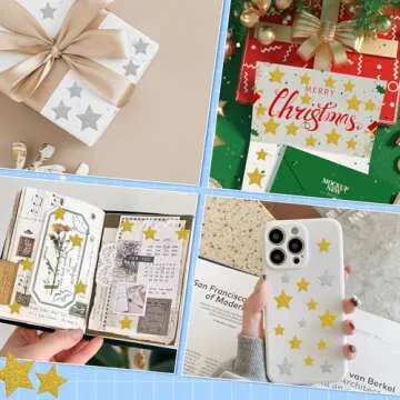 Jactales Glitter Star Puffy Stickers - Gold & Silver Foam Star, Easy Peel & Stick On, Small Stars for Kids Crafts & Christmas, Adhesive Shiny Star Shape 8 Sheets