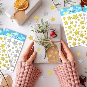 Jactales Glitter Star Puffy Stickers - Gold & Silver Foam Star, Easy Peel & Stick On, Small Stars for Kids Crafts & Christmas, Adhesive Shiny Star Shape 8 Sheets