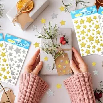 Jactales Glitter Star Puffy Stickers - Gold & Silver Foam Star, Easy Peel & Stick On, Small Stars for Kids Crafts & Christmas, Adhesive Shiny Star Shape 8 Sheets