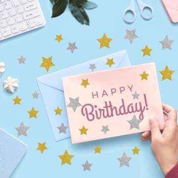 Jactales Glitter Star Puffy Stickers - Gold & Silver Foam Star, Easy Peel & Stick On, Small Stars for Kids Crafts & Christmas, Adhesive Shiny Star Shape 8 Sheets