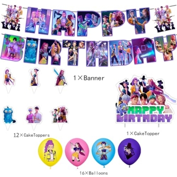 Complete Korean Idol Demon Hunters Birthday Decoration Set - Vibrant Party Supplies