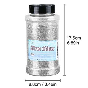 TORC Silver Fine Glitter 1 Pound 16 OZ Glitter Powder for Tumblers Resin Crafts Slime Cosmetic Nail ...