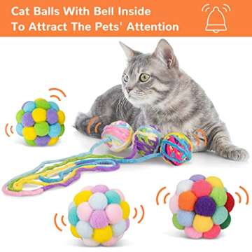Retro Shaw Cat Toy Ball 6 Pcs,Yarn Cat Balls with Bells Inside,Interactive Indoor Kitten Toy,Fuzzy K...