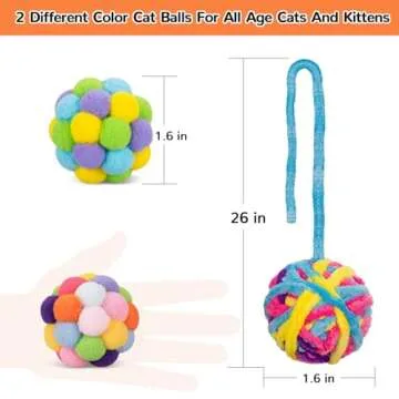 Retro Shaw Cat Toy Ball 6 Pcs,Yarn Cat Balls with Bells Inside,Interactive Indoor Kitten Toy,Fuzzy Kitty Toy Ball on String,Kitten Chew Toys Teething