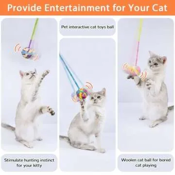 Retro Shaw Cat Toy Ball 6 Pcs,Yarn Cat Balls with Bells Inside,Interactive Indoor Kitten Toy,Fuzzy Kitty Toy Ball on String,Kitten Chew Toys Teething