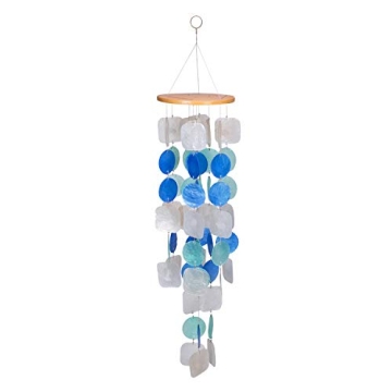 Beachcombers Capiz Sea Shell Decorative Blue And White Wind Chime Tropical Beach Windchime Decor Oce...