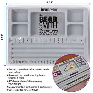 The BeadSmith Travel Bead Design in Beading Board and Gray Flock with Lid, 7.75 by 11.25-Inch