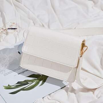 Telena Crossbody Bags, Vegan Leather Purses for Women, Handbag with Adjustable Strap, Crocodile White