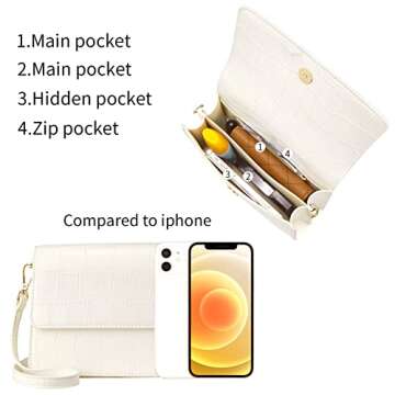 Telena Crossbody Bags, Vegan Leather Purses for Women, Handbag with Adjustable Strap, Crocodile White