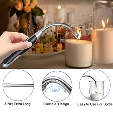 AT-Mizhi Electric Lighter Rechargeable Long Neck USB Candle Lighter with Battery Display