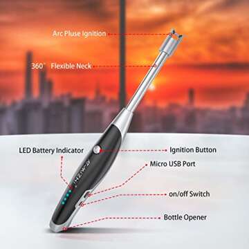 AT-Mizhi Electric Candle Lighter - USB Rechargeable Long Neck