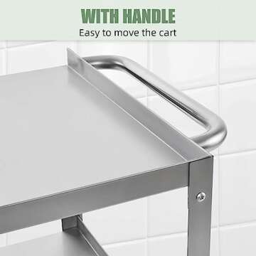 Hally Stainless Steel Utility Cart 3 Tier NSF Commercial Heavy Duty Metal Mobile Food Rolling Cart with Handle and Wheels for Kitchen, Restaurant, Hospital, Laboratory and Home