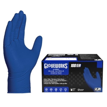 GLOVEWORKS HD Royal Blue Nitrile Disposable Gloves, Puncture-Resistant, Medium, Box of 100