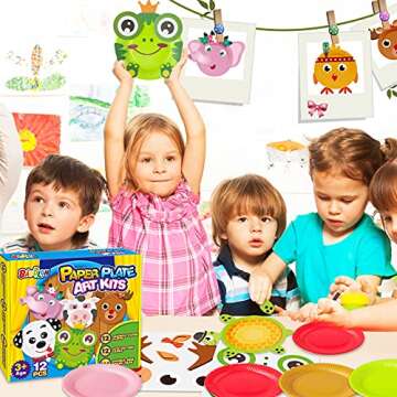 BAODLON Arts and Crafts Kits for Kids, 12 Pack Simple Crafts Animal Paper Plate Art Kit for 2 3 4 5 Year Old Toddler Boys Girls, DIY Kids Crafts for Preschool Classroom Activity/Birthday/Party Game