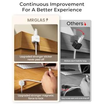 10Pack 2025 Upgraded Cord Organizer Magnetic Cable Clips [1s Lock] MRGLAS Cable Holder -Desk Cable Management [Cable Smooth Adjustable], Adhesive Wire Keeper for Nightstand Desktop Wall Car Office