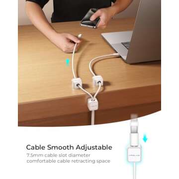 10Pack 2025 Upgraded Cord Organizer Magnetic Cable Clips [1s Lock] MRGLAS Cable Holder -Desk Cable Management [Cable Smooth Adjustable], Adhesive Wire Keeper for Nightstand Desktop Wall Car Office