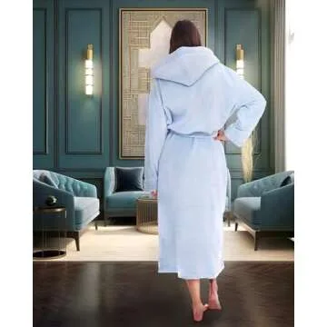 Alexander Del Rossa Women's Robes, Long Plush Bathrobe, Womens Robe with Hood, Hooded Robes for Women Plus Size Robe Light Blue Medium (A0116LBLMD)