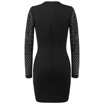 Meaneor Women's Studded Cocktail Dress Long Sleeve Black Sequined Party Dress (Black,XL)