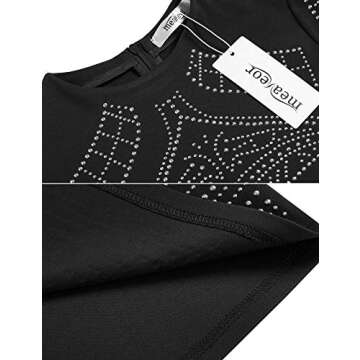 Meaneor Women's Studded Cocktail Dress Long Sleeve Black Sequined Party Dress (Black,XL)