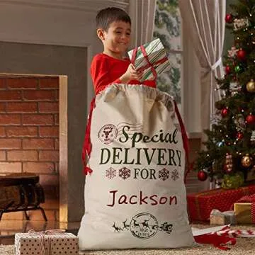 Christmas Gift Canvas Bags with Red Drawstring Extra Large 39.4" X 27.6" Santa Sacks for Xmas Stockings Presents Holder for Kids Boys Girls. (Extra Large)