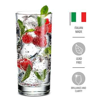 Godinger Highball Drinking Glasses, Italian Made Tall Glass Cups, Water Glasses Drinking Set, Cockta...