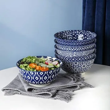 Selamica Vintage Blue Porcelain Bowl Set of 6 for Cereal