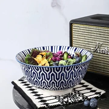 Selamica Vintage Blue Porcelain Bowl Set of 6 for Cereal