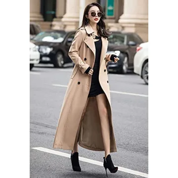 Stylish ebossy Women's Double Breasted Duster Trench Coat for All Events