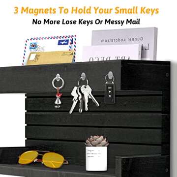 Key Holder for Wall Decorative Wall Mounted Mail Holder with 4 Key Hooks, Wooden Key Rack Mail Sorte...