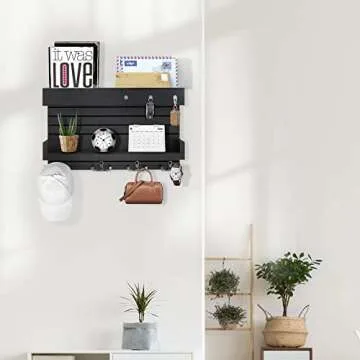 Key Holder for Wall Decorative Wall Mounted Mail Holder with 4 Key Hooks, Wooden Key Rack Mail Sorter Organizer, Double Shelf Key Hanger Mail Key Organizer, Rustic Home Decor for Entryway Hallway