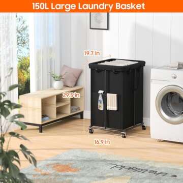 150L Laundry Hamper with Wheels - Stylish and Functional Rolling Basket