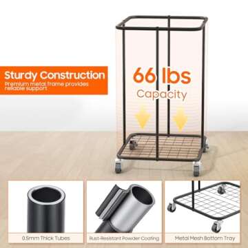150L Rolling Laundry Hamper with Wheels and Metal Frame