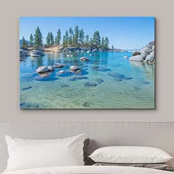 wall26 Canvas Print Wall Art Blue Lake in Mountain Forest Landscape Nature Wilderness Photography Modern Art Rustic Scenic Colorful Multicolor for Living Room, Bedroom, Office - 24"x36"