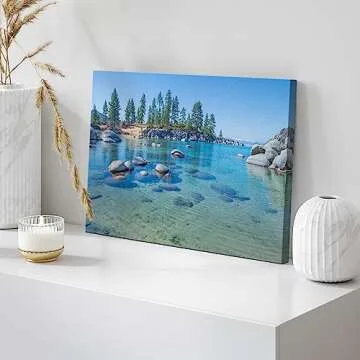 wall26 Canvas Print Wall Art Blue Lake in Mountain Forest Landscape Nature Wilderness Photography Modern Art Rustic Scenic Colorful Multicolor for Living Room, Bedroom, Office - 24"x36"