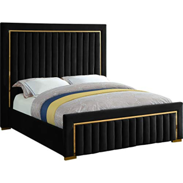 Meridian Furniture Dolce Collection Velvet Upholstered Bed with Gold Trim - King Size, Elegant Desig...