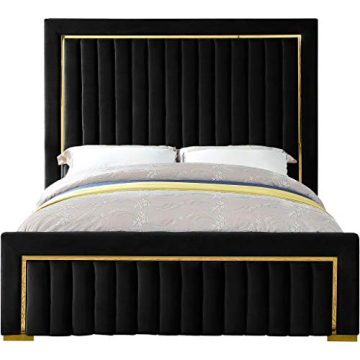 Modern Velvet Bed with Channel Tufting and Gold Accents