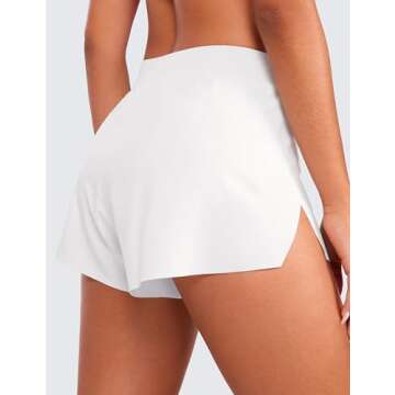 CRZ YOGA Women's High Waisted Running Shorts - Breathable, Quick Dry, Athletic, White