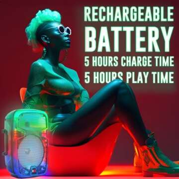 QFX 8" Portable Rechargable Bluetooth PA Karaoke Loud Party Speaker up to 5 Hour Playtime | Bluetooth 5.3, TWS, USB Port, TF, AUX, FM Radio, 360 Degree Translucent Motion Party Lights | TMS-853