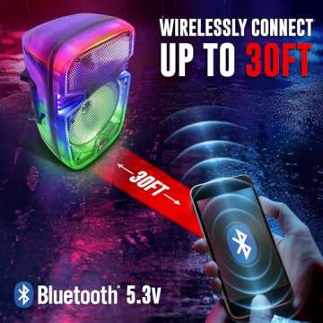QFX 8" Portable Rechargable Bluetooth PA Karaoke Loud Party Speaker up to 5 Hour Playtime | Bluetooth 5.3, TWS, USB Port, TF, AUX, FM Radio, 360 Degree Translucent Motion Party Lights | TMS-853
