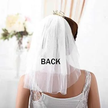 Aukmla Bride Headband with Veil White Bachelorette Party Veils Bridal Shower Tulle for Women and Girls(Gold)