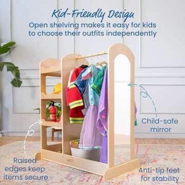 ECR4Kids Dress Up Center with Mirrors, Costume Organizer, Natural