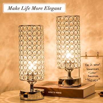 focondot USB Crystal Table Lamp with Press Switch,Stylish Nightstand Lamps with Dual USB Charging Po...