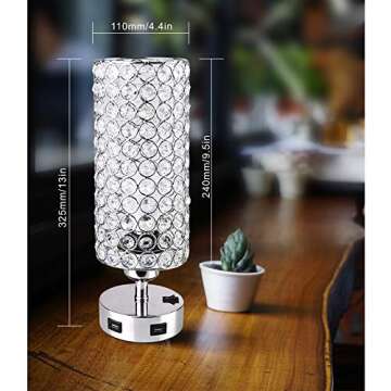 focondot USB Crystal Table Lamp with Press Switch,Stylish Nightstand Lamps with Dual USB Charging Port,Silver Bedside Lamp Perfect for Bedroom Living Room Office Guest Room(Set of 2)
