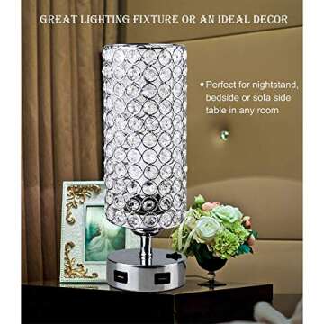 focondot USB Crystal Table Lamp with Press Switch,Stylish Nightstand Lamps with Dual USB Charging Port,Silver Bedside Lamp Perfect for Bedroom Living Room Office Guest Room(Set of 2)