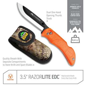 OUTDOOR EDGE RazorBlaze, RB-20, 3.5" Replaceable Blade Folding Hunting Knife, Non-Slip Rubberized TP...