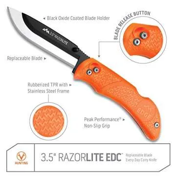 OUTDOOR EDGE RazorBlaze, RB-20, 3.5" Replaceable Blade Folding Hunting Knife, Non-Slip Rubberized TPR Handle (Blaze Orange)