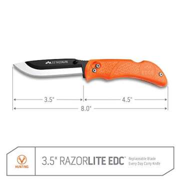 OUTDOOR EDGE RazorBlaze, RB-20, 3.5" Replaceable Blade Folding Hunting Knife, Non-Slip Rubberized TPR Handle (Blaze Orange)