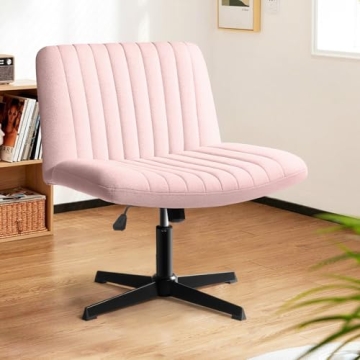 LEMBERI Fabric Padded Desk Chair No Wheels, Armless Wide Swivel Home Office Desk Chair,120° Rocking...